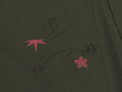 平和屋着物＃羽織　総刺繍　草花文　黒地　洗える着物　CABJ5545in