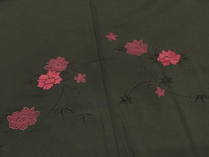 平和屋着物＃羽織　総刺繍　草花文　黒地　洗える着物　CABJ5545in