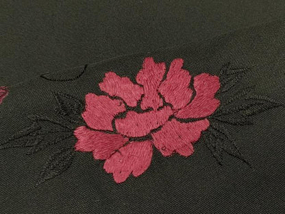 平和屋着物＃羽織　総刺繍　草花文　黒地　洗える着物　CABJ5545in