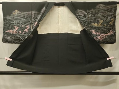 平和屋着物＃羽織　寿光織　立波文　黒地　金銀糸　正絹　逸品　CABJ5547in