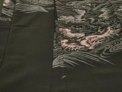 平和屋着物＃羽織　寿光織　立波文　黒地　金銀糸　正絹　逸品　CABJ5547in