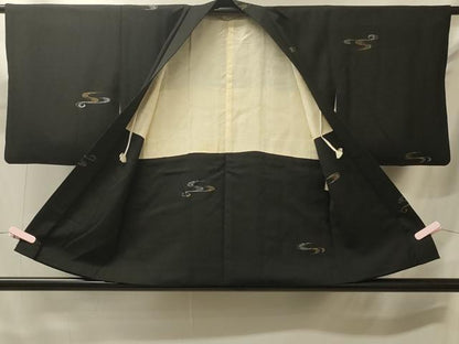 平和屋着物＃羽織　寿光織　流水文　黒地　金銀糸　正絹　逸品　CABJ5549in