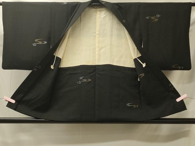 平和屋着物＃羽織　寿光織　流水文　黒地　金銀糸　正絹　逸品　CABJ5549in