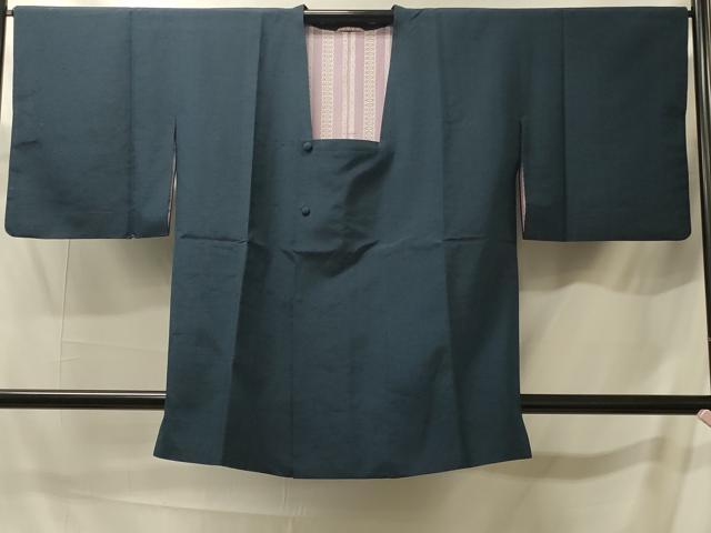 平和屋着物＃道行コート　色無地　紬地　高麗納戸色　正絹　逸品　CABJ5553in
