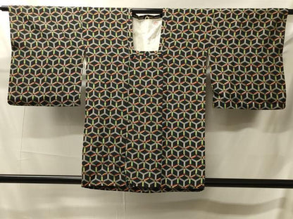 平和屋着物＃道行コート　亀甲文　黒地　正絹　逸品　CABJ5556in