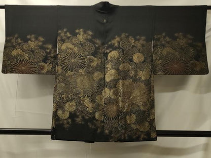 平和屋着物＃羽織　寿光織　菊づくし　黒地　金銀糸　正絹　逸品　CABJ5557in