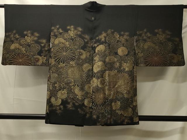 平和屋着物＃羽織　寿光織　菊づくし　黒地　金銀糸　正絹　逸品　CABJ5557in