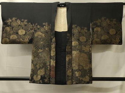 平和屋着物＃羽織　寿光織　菊づくし　黒地　金銀糸　正絹　逸品　CABJ5557in
