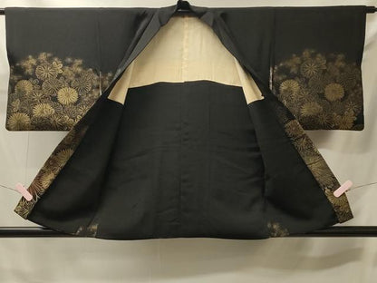 平和屋着物＃羽織　寿光織　菊づくし　黒地　金銀糸　正絹　逸品　CABJ5557in