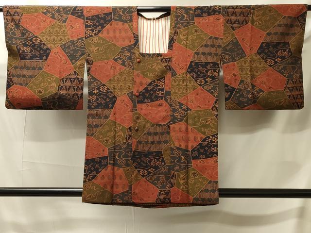 平和屋着物＃道行コート　型染め　切嵌流水花文　正絹　逸品　CABJ5564in