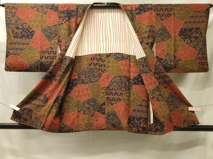 平和屋着物＃道行コート　型染め　切嵌流水花文　正絹　逸品　CABJ5564in