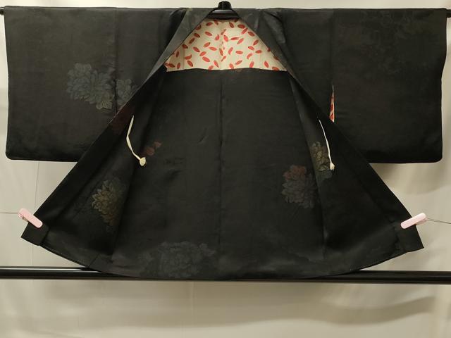 平和屋着物＃羽織　寿光織　草花文　黒地　銀糸　正絹　逸品　CABJ5565in