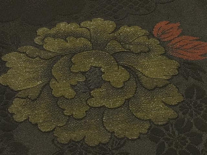 平和屋着物＃羽織　寿光織　草花文　黒地　銀糸　正絹　逸品　CABJ5565in
