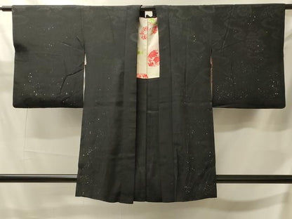 平和屋着物＃羽織　花菱地紋　黒地　金銀彩　正絹　逸品　CABJ5570in