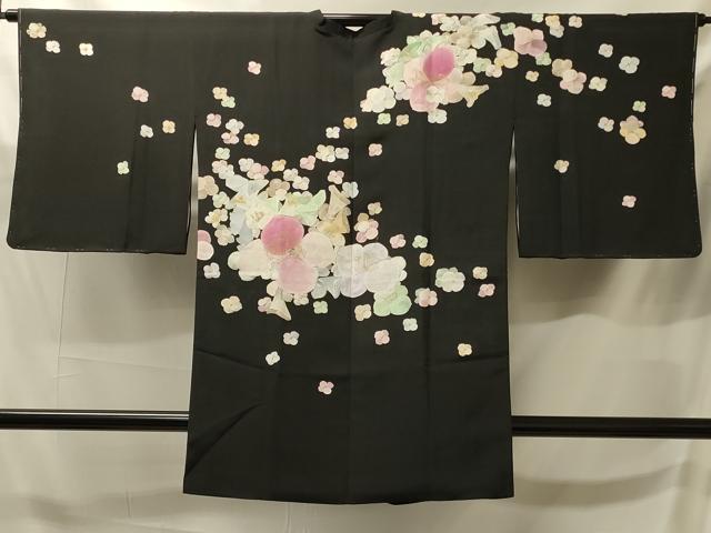 平和屋着物＃道行コート　ろうけつ染め　舞花文　黒地　金彩　正絹　逸品　未使用　CABJ5571in