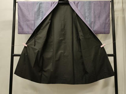 平和屋着物＃道中着　リバーシブル　変わり間道　暈し染め　黒地　ロング丈　正絹　逸品　CABJ5575in