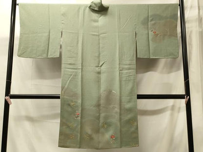 平和屋着物＃道中着　刺繍　遠山草花文　金銀糸　ロング丈　正絹　逸品　CABJ5577in