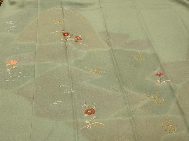 平和屋着物＃道中着　刺繍　遠山草花文　金銀糸　ロング丈　正絹　逸品　CABJ5577in