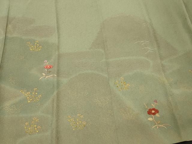平和屋着物＃道中着　刺繍　遠山草花文　金銀糸　ロング丈　正絹　逸品　CABJ5577in