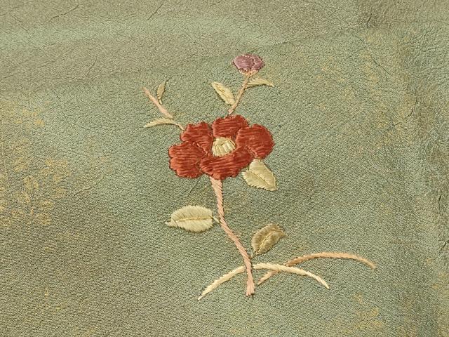 平和屋着物＃道中着　刺繍　遠山草花文　金銀糸　ロング丈　正絹　逸品　CABJ5577in