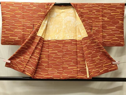 平和屋着物＃道行コート　亀甲横段文　正絹　逸品　CABJ5581in
