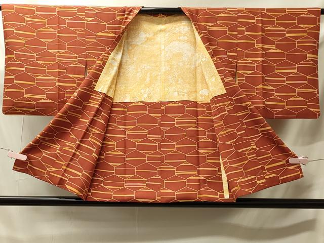 平和屋着物＃道行コート　亀甲横段文　正絹　逸品　CABJ5581in