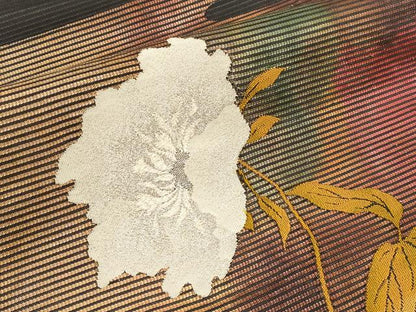平和屋着物＊夏物　九寸名古屋帯　枝花文　銀糸　正絹　逸品　CABJ5607tx