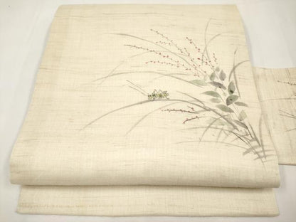 平和屋着物＊夏物　九寸名古屋帯　手描き　夏虫　麻　逸品　CABJ5609tx