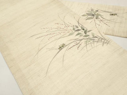 平和屋着物＊夏物　九寸名古屋帯　手描き　夏虫　麻　逸品　CABJ5609tx