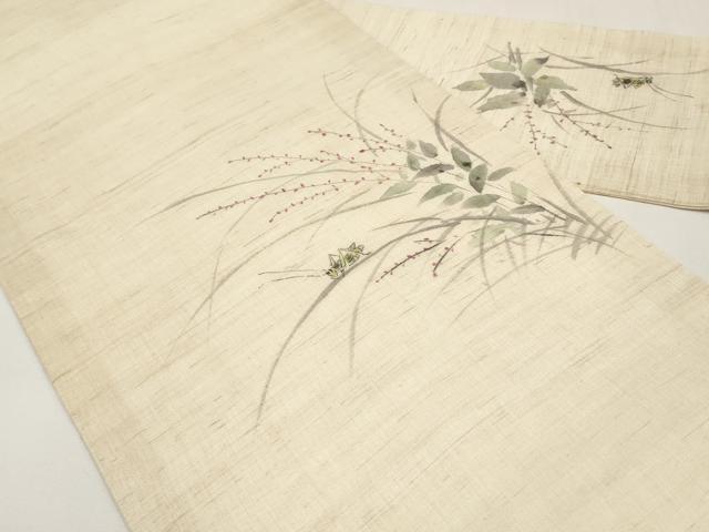 平和屋着物＊夏物　九寸名古屋帯　手描き　夏虫　麻　逸品　CABJ5609tx