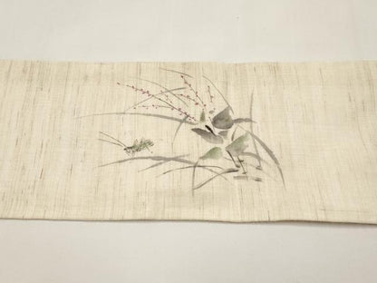 平和屋着物＊夏物　九寸名古屋帯　手描き　夏虫　麻　逸品　CABJ5609tx