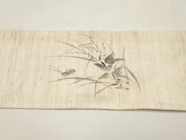平和屋着物＊夏物　九寸名古屋帯　手描き　夏虫　麻　逸品　CABJ5609tx