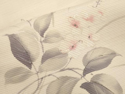 平和屋着物＊夏物　九寸名古屋帯　手描き　刺繍　枝花文　銀糸　正絹　逸品　CABJ5611tx