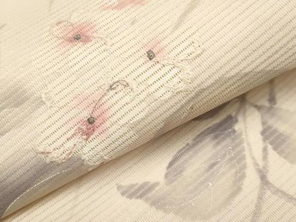 平和屋着物＊夏物　九寸名古屋帯　手描き　刺繍　枝花文　銀糸　正絹　逸品　CABJ5611tx