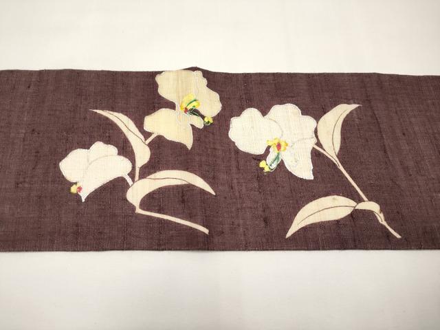 平和屋着物＊夏物　九寸名古屋帯　作家物　手描き　草花文　銀彩　麻　逸品　CABJ5613tx