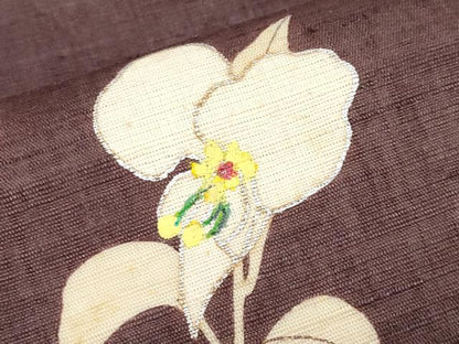 平和屋着物＊夏物　九寸名古屋帯　作家物　手描き　草花文　銀彩　麻　逸品　CABJ5613tx
