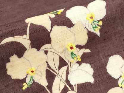 平和屋着物＊夏物　九寸名古屋帯　作家物　手描き　草花文　銀彩　麻　逸品　CABJ5613tx
