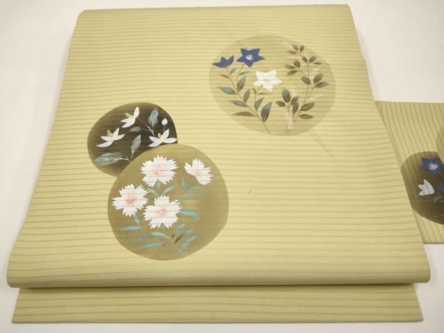 平和屋着物＊夏物　絽塩瀬　九寸名古屋帯　手描き　花丸文　金彩　正絹　逸品　CABJ5614tx