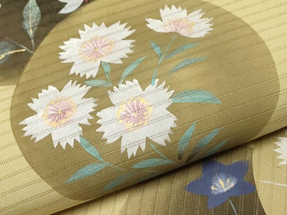 平和屋着物＊夏物　絽塩瀬　九寸名古屋帯　手描き　花丸文　金彩　正絹　逸品　CABJ5614tx