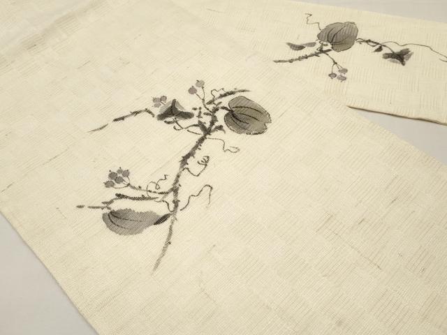 平和屋着物＊夏物　九寸名古屋帯　手描き　鬼灯　麻　逸品　CABJ5616tx
