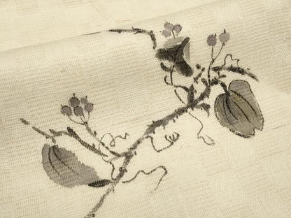 平和屋着物＊夏物　九寸名古屋帯　手描き　鬼灯　麻　逸品　CABJ5616tx