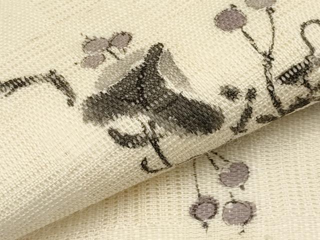 平和屋着物＊夏物　九寸名古屋帯　手描き　鬼灯　麻　逸品　CABJ5616tx