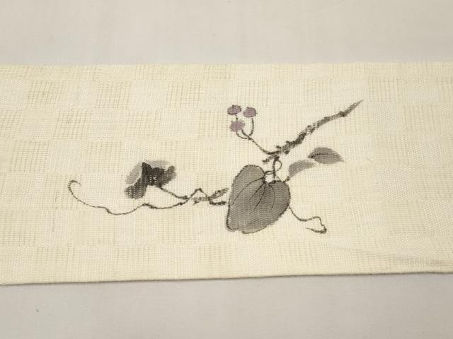 平和屋着物＊夏物　九寸名古屋帯　手描き　鬼灯　麻　逸品　CABJ5616tx