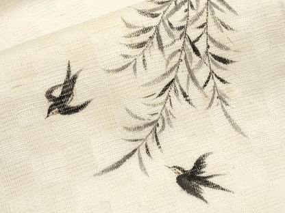 平和屋着物＊夏物　九寸名古屋帯　手描き　燕　麻　逸品　CABJ5617tx