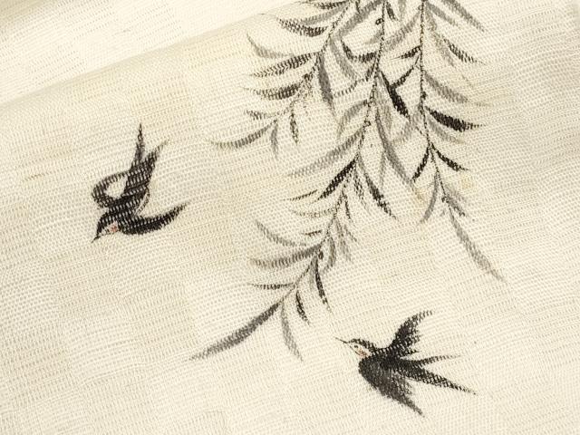 平和屋着物＊夏物　九寸名古屋帯　手描き　燕　麻　逸品　CABJ5617tx