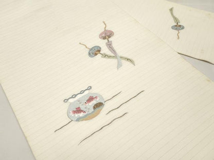 平和屋着物＊夏物　九寸名古屋帯　総刺繍　風鈴　金魚　CABJ5619tx