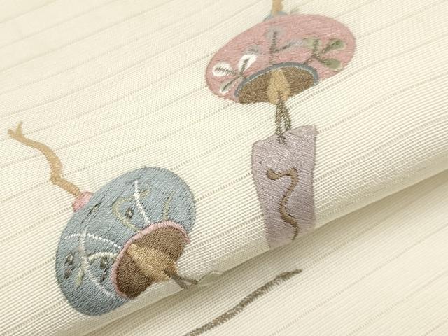 平和屋着物＊夏物　九寸名古屋帯　総刺繍　風鈴　金魚　CABJ5619tx
