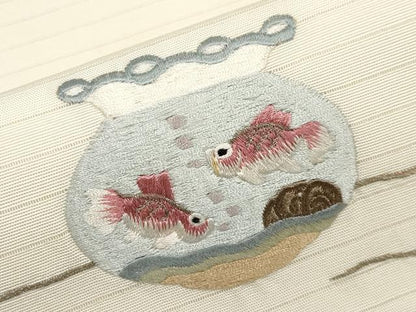 平和屋着物＊夏物　九寸名古屋帯　総刺繍　風鈴　金魚　CABJ5619tx