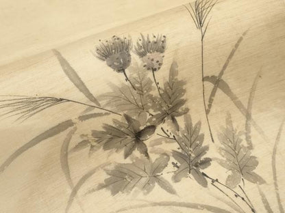平和屋着物＊夏物　九寸名古屋帯　手描き　草花文　麻　逸品　CABJ5622tx