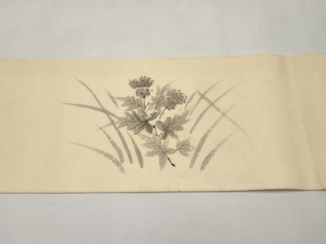 平和屋着物＊夏物　九寸名古屋帯　手描き　草花文　麻　逸品　CABJ5622tx